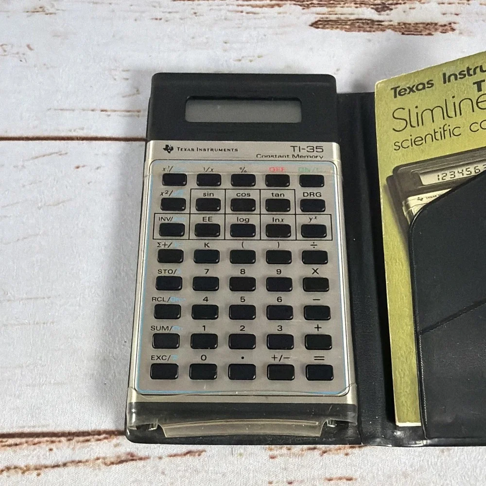 Vintage TEXAS INSTRUMENTS TI-35 Slimline Scientific Calculator w/Case No Battery